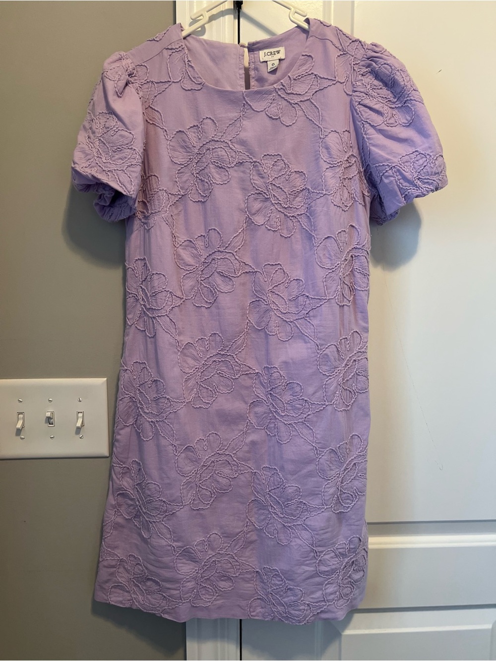 J. Crew Lavender Embroidered Puff Sleeve Dress